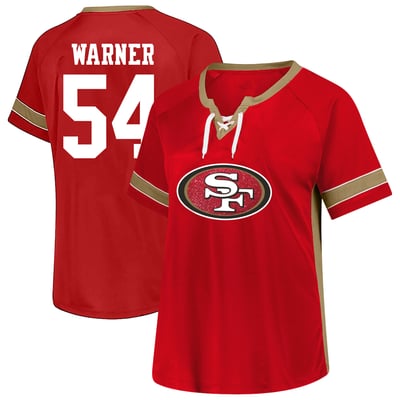 Fred Warner San Francisco 49ers Fanatics Women's Plus Size Lace Bling Name & Number T-Shirt - Scarlet
