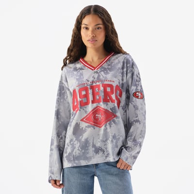  San Francisco 49ers Off Season x NFL Women's Camo Mesh Long Sleeve V-Neck Top - Gray