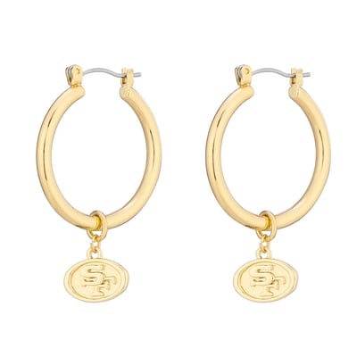  San Francisco 49ers LUV AJ Women's XL Logo Charm Hoop Earrings - Gold