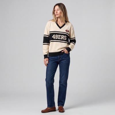San Francisco 49ers Mitchell & Ness Women's Retro Roots V-Neck Sweater - Cream/Black