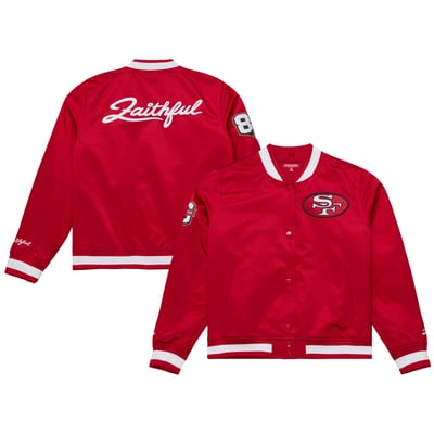 San Francisco 49ers Mitchell & Ness Women's 80th Anniversary Satin Full-Snap Jacket - Scarlet