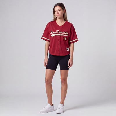 San Francisco 49ers Mitchell & Ness Women's Retro Roots Baseball Jersey - Scarlet