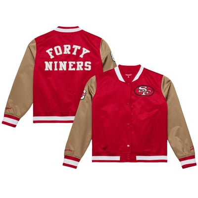 San Francisco 49ers Mitchell & Ness Women's 80th Anniversary Satin Full-Snap Jacket - Scarlet/Gold