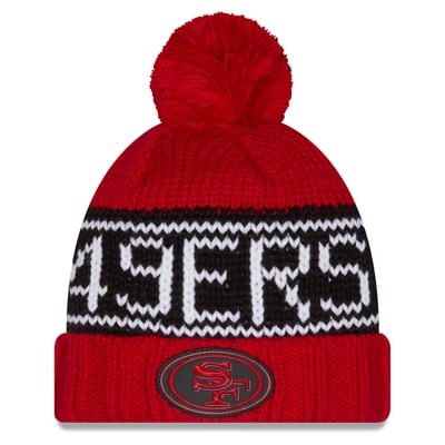 San Francisco 49ers New Era Women's 2026 Sideline Cold Weather  Cuffed Knit Hat with Pom - Scarlet