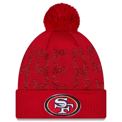 San Francisco 49ers New Era Women's Shimmer Cuffed Knit Hat with Pom - Scarlet