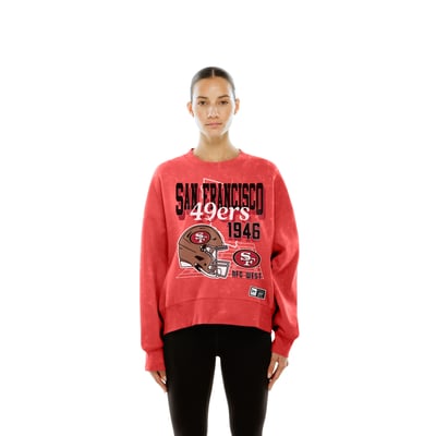  San Francisco 49ers New Era Women's Throwback Mineral Wash Boxy Fleece Crewneck Sweatshirt - Scarlet