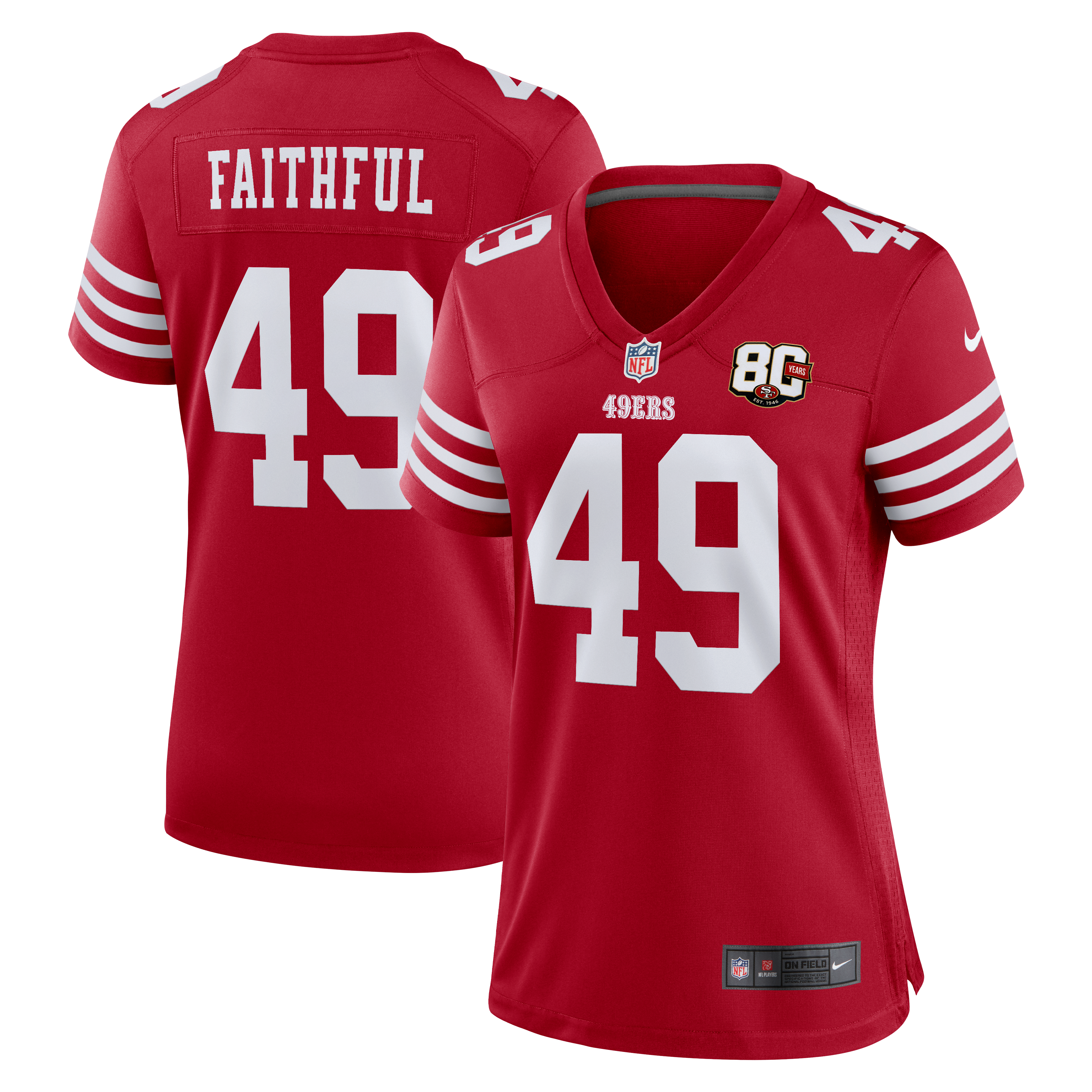 The Faithful San Francisco 49ers Women's 80th Anniversary Game Jersey Scarlet