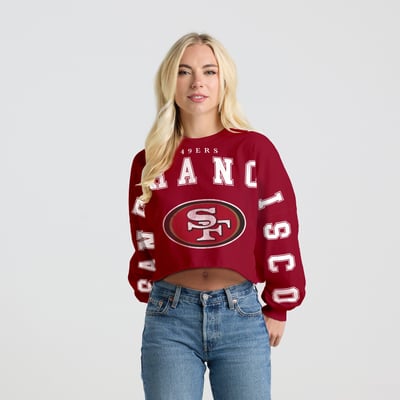 San Francisco 49ers Spirit Jersey Women's Cropped Long Sleeve T-Shirt - Scarlet