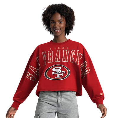San Francisco 49ers Starter Women's Bleachers Cropped Sweatshirt - Scarlet