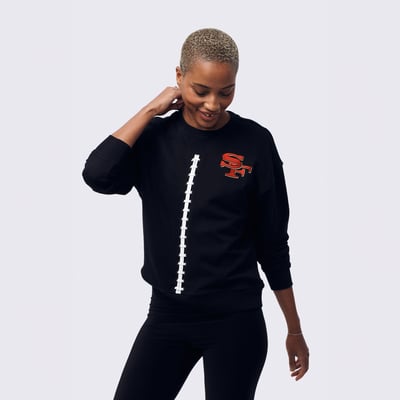  San Francisco 49ers Terez Women's Football Stitch Classic Cotton Crew - Black