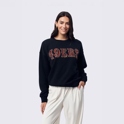  San Francisco 49ers Terez Women's Gemstone Logo Crew - Black