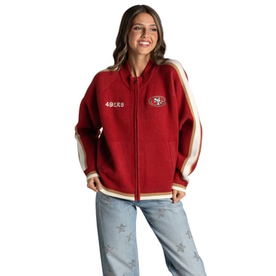 San Francisco 49ers The Wild Collective Women's Raglan Tri-Blend Full-Zip Sweater - Scarlet