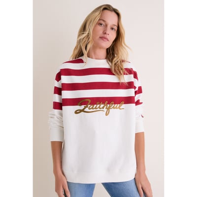 San Francisco 49ers Tuckernuck Women's Stripe Sweatshirt - White/Scarlet