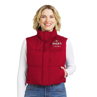 San Francisco 49ers WEAR by Erin Andrews Women's Cropped Puffer Full-Zip Vest - Scarlet