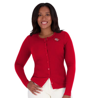  San Francisco 49ers WEAR by Erin Andrews Women's Ribbed Full-Button Cardigan Sweater - Scarlet