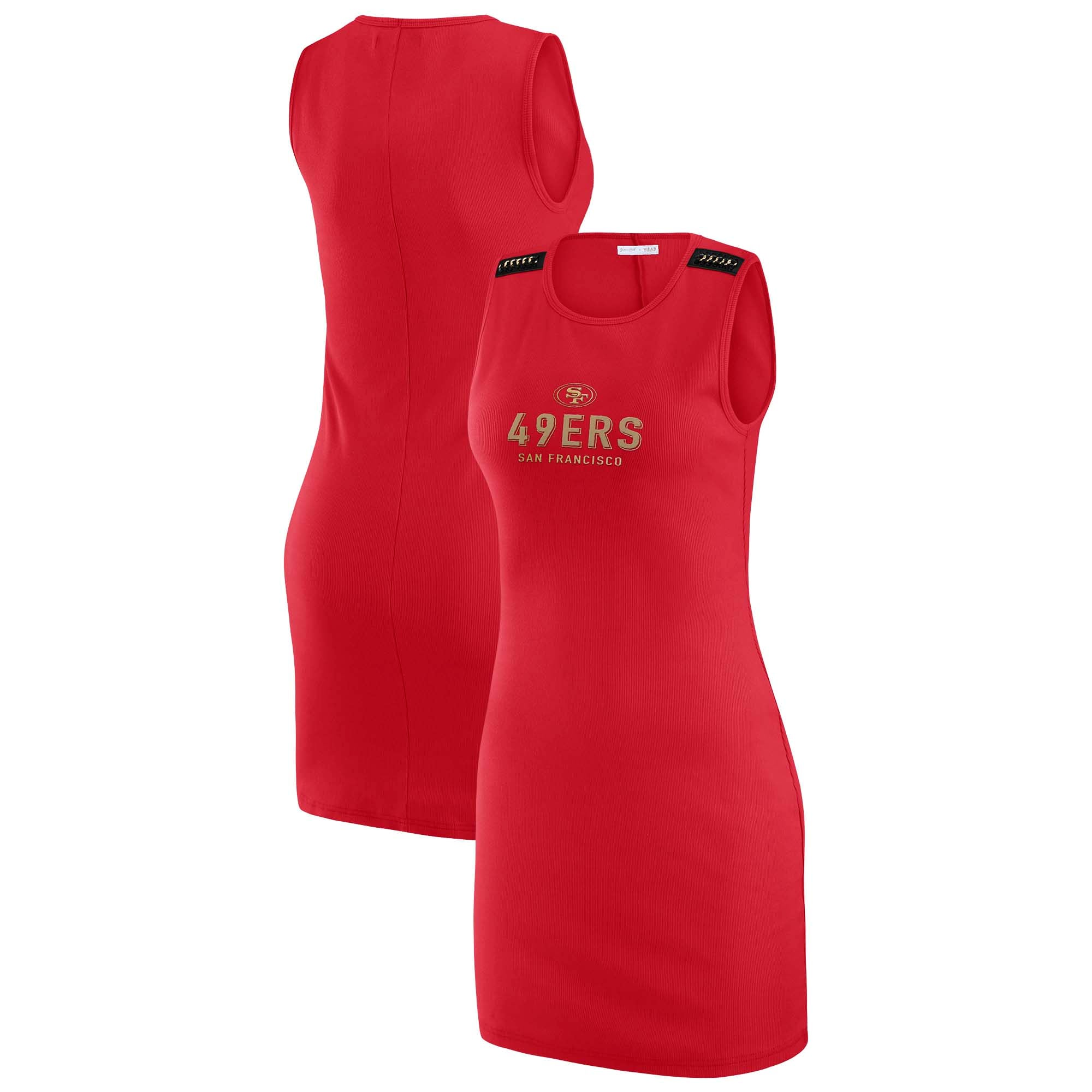 49ers womens jersey dress Women's WEAR by Erin Andrews x Gracie Hunt Scarlet San Francisco Ribbed Tank Lin