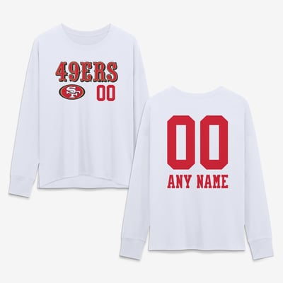San Francisco 49ers Women's Touchdown Wordmark Personalized Name & Number Long Sleeve T-Shirt - White