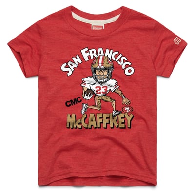 Christian McCaffrey San Francisco 49ers Homage Youth Caricature Tri-Blend T-Shirt - Scarlet