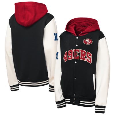 San Francisco 49ers Mitchell & Ness Youth Court Side Fleece Full-Snap Hooded Jacket - Black
