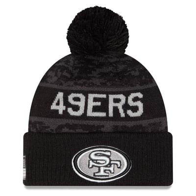 San Francisco 49ers New Era Youth 2026 Salute To Service Cuffed Knit Hat with Pom - Black