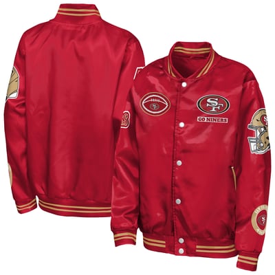  San Francisco 49ers Outerstuff Youth Grid Runner Satin Patch Varsity Jacket - Scarlet