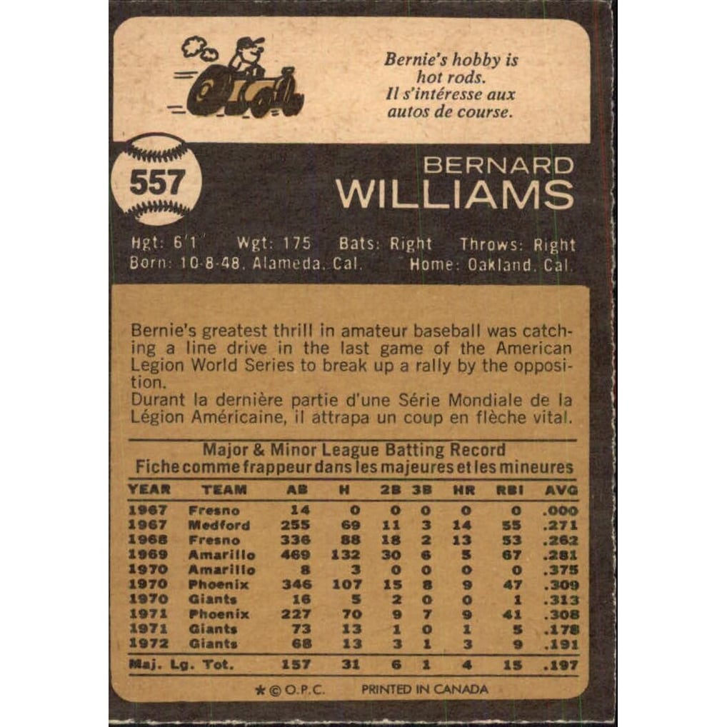 1973 O-Pee-Chee #557 Bernie Williams