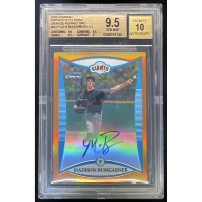 2008 Bowman Autographed Chrome Orange #BCP120 Madison Bumgarner Auto /25 BGS 9.5