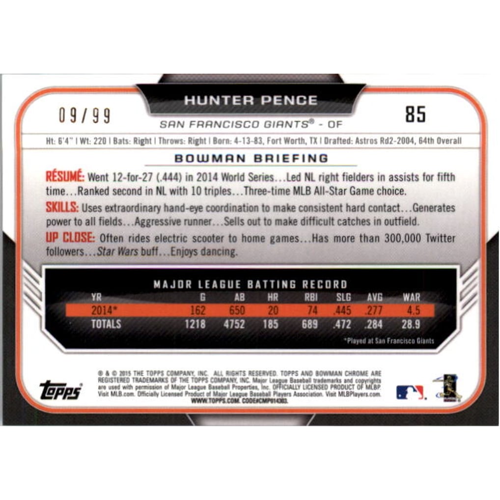 2015 Bowman Chrome Green Refractors #85 Hunter Pence