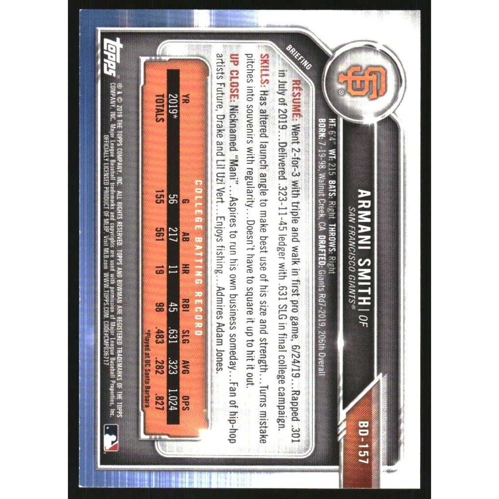 2019 Bowman Draft Blue #BD157 Armani Smith