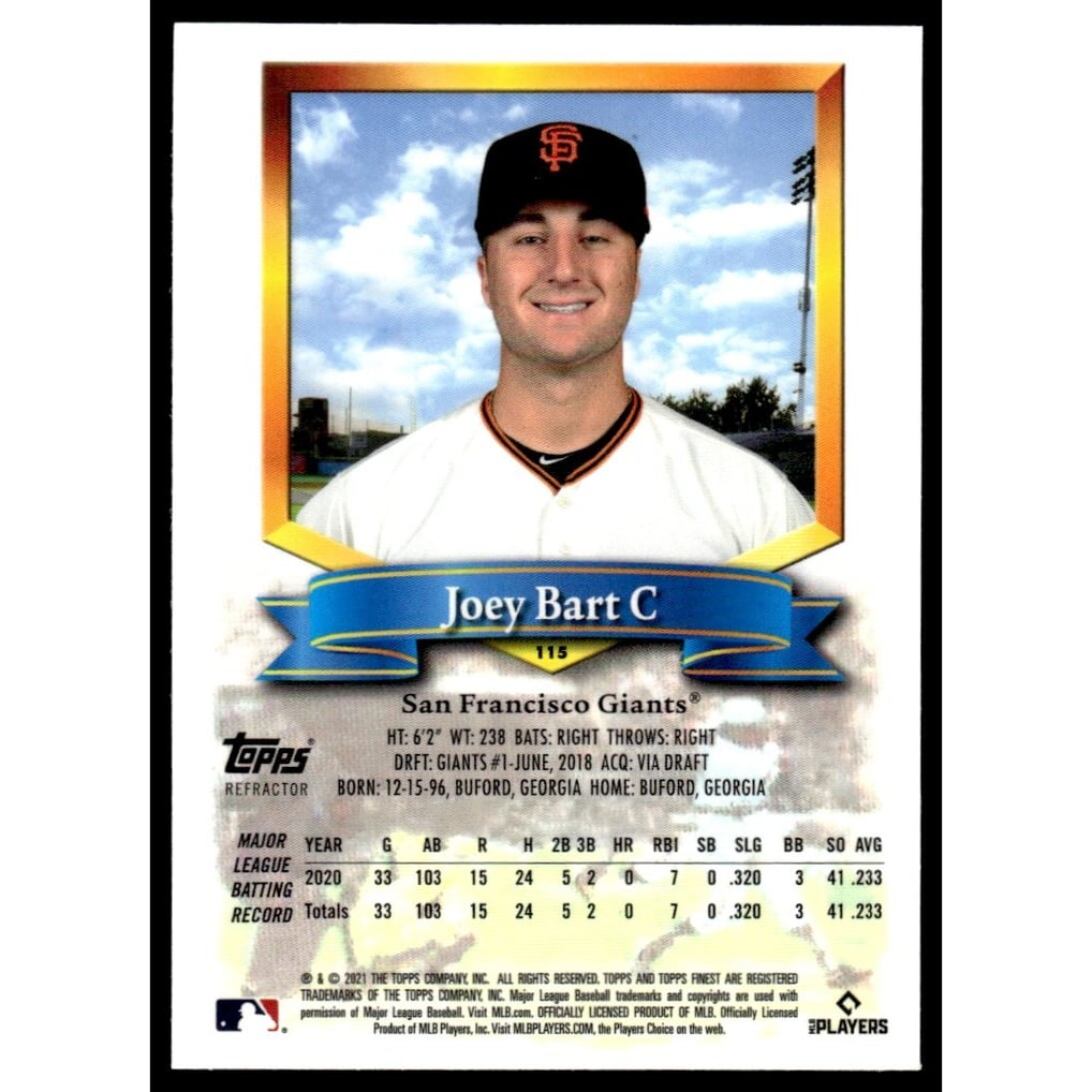 2021 Finest Flashbacks Refractors #115 Joey Bart