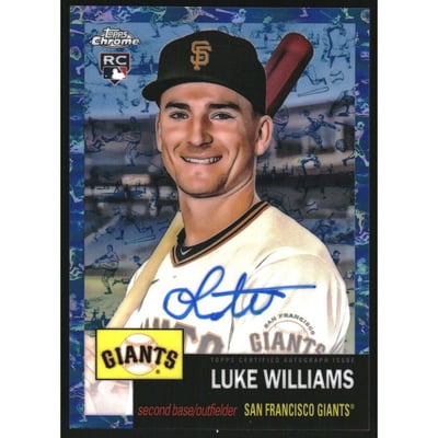 2022 Topps Chrome Platinum Anniversary Autographs Platinum Toile Cream Blue Refractors #CPALWI Luke Williams