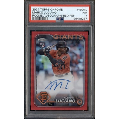 2024 Topps Chrome Rookie Autograph Red Marco Luciano RC Auto /5 PSA 7