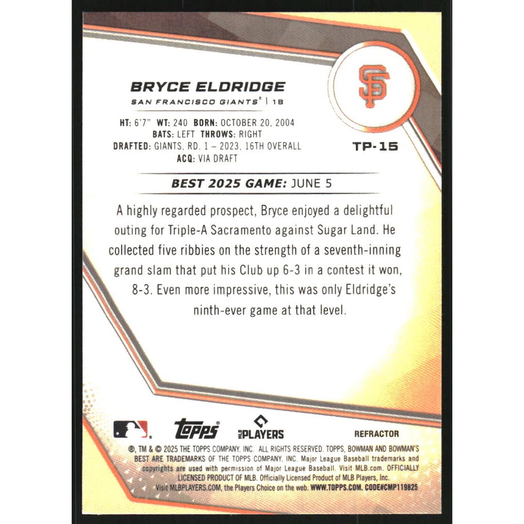 2025 Bowman's Best Top Prospects Refractors #TP15 Bryce Eldridge