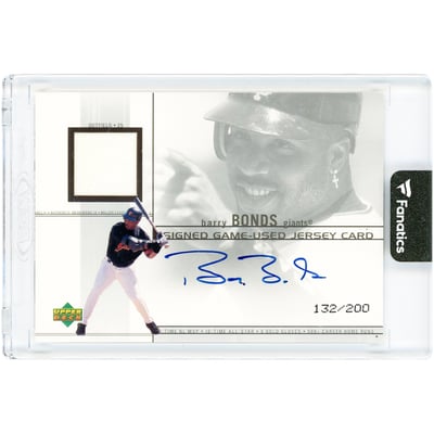 Barry Bonds San Francisco Giants Autographed 2001 Upper Deck Game Used Jersey Relic #J-BB #132/200 Card