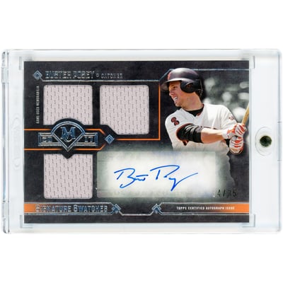 Buster Posey San Francisco Giants Autographed 2017 Topps Museum Collection Signature Swatches Triple Game Used Jersey Relics #TRA-BPO #34/35 Card