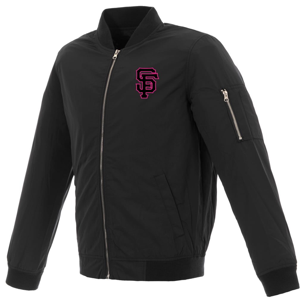 San Francisco Giants JH Design Women's Nylon Bomber Jacket - Black/Pink