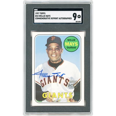 Willie Mays San Francisco Giants Autographed 1997 Topps 1969 Topps Design Commemorative Reprint #23 SGC Authenticated 9 Card
