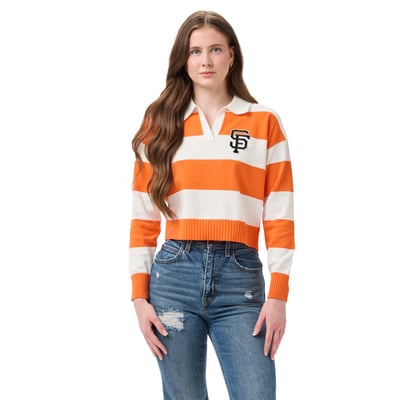 San Francisco Giants Lusso Women's Silvia Boxy Rugby V-Neck Sweater - Orange/Cream