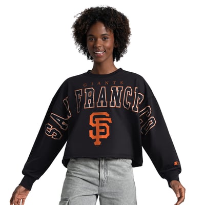 San Francisco Giants Starter Women's Bleachers II Cropped Crew Sweatshirt - Black