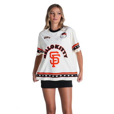  San Francisco Giants The Wild Collective Women's Hello Kitty Drop Shoulder T-Shirt - White