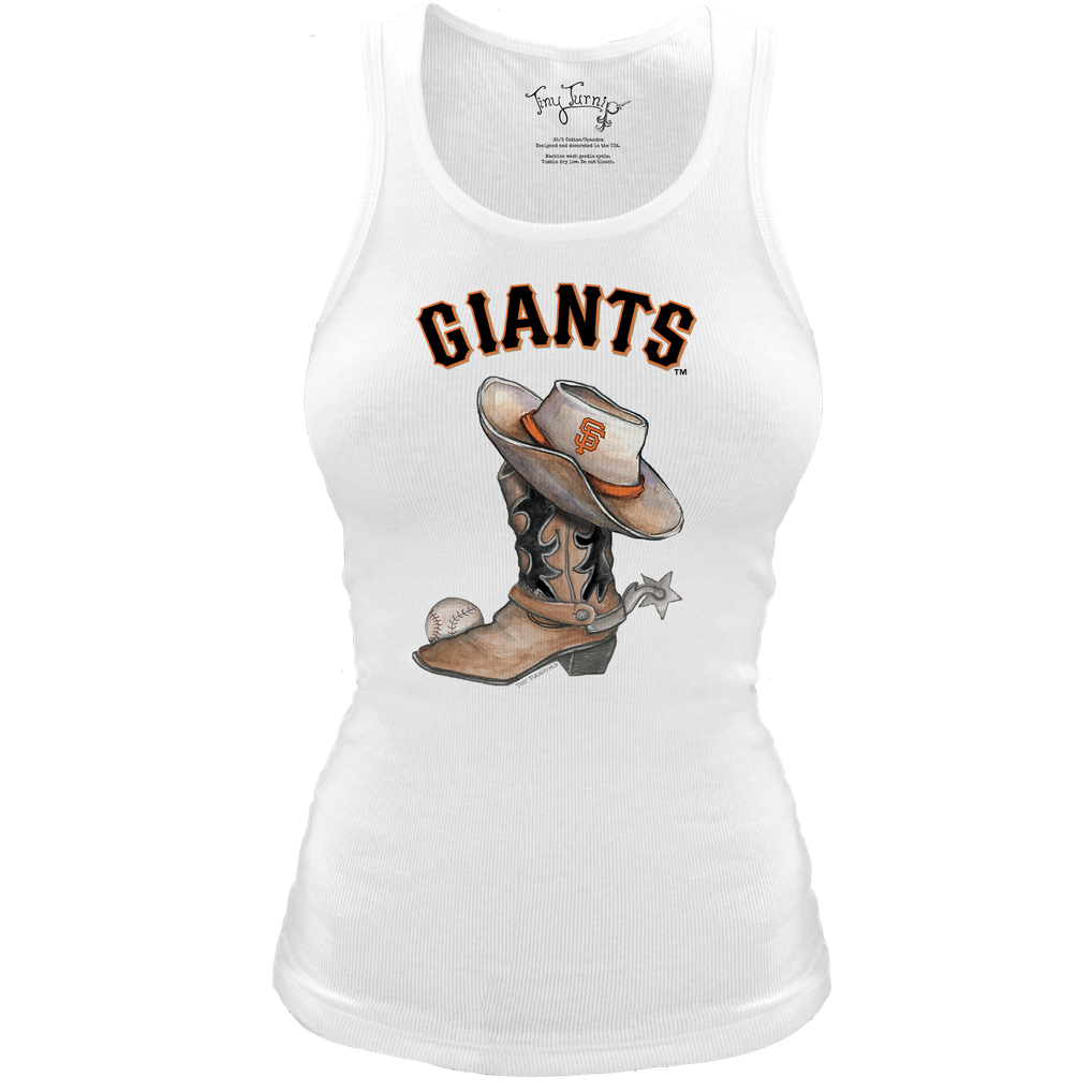 San Francisco Giants Tiny Turnip Women's Fitted Vintage Cowboy Boot Tri-Blend Tank Top - White
