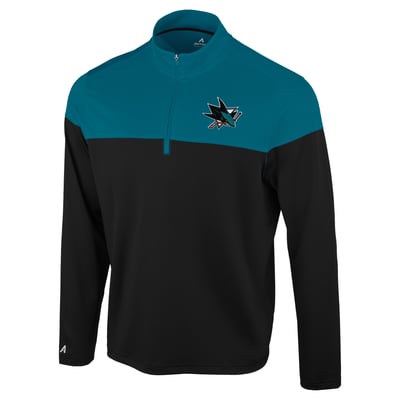 San Jose Sharks Antigua Hinder Quarter-Zip Pullover - Black/Teal