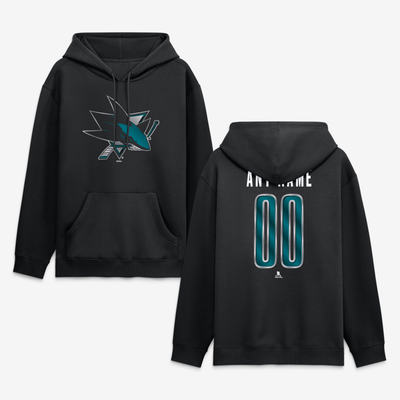 San Jose Sharks Big & Tall Forged Mascot Personalized Name & Number Hoodie - Black