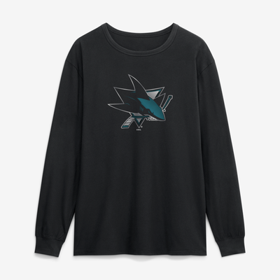 San Jose Sharks  Metallic Mascot Long Sleeve T-Shirt - Black
