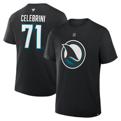 Macklin Celebrini San Jose Sharks Fanatics Authentic Stack Name & Number T-Shirt - Black