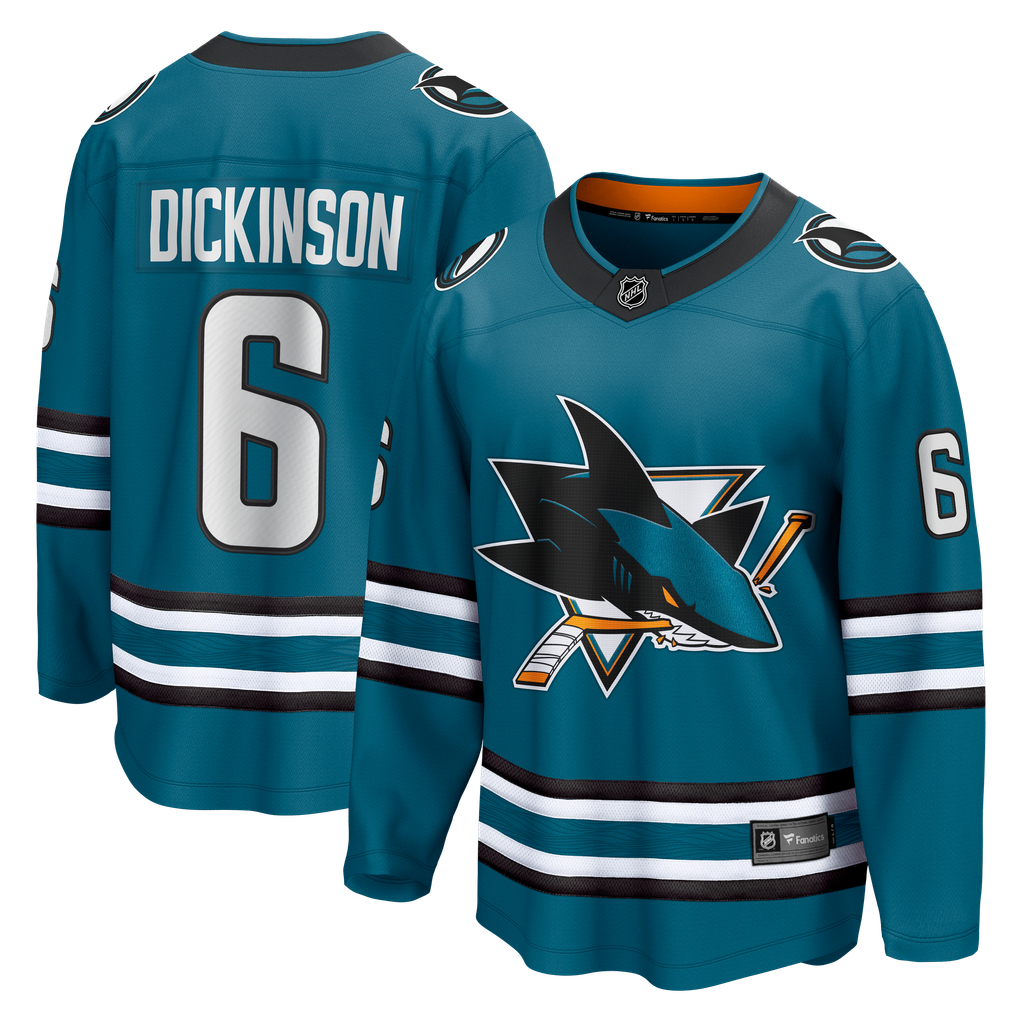 Men's San Jose Sharks Sam Dickinson Fanatics Teal Home Breakaway Jersey