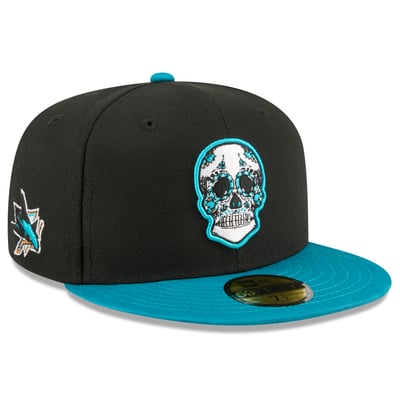 San Jose Sharks New Era Dia De Los Muertos 59FIFTY Fitted Hat - Black/Teal