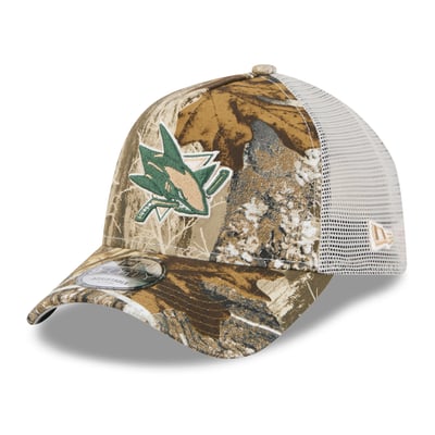 San Jose Sharks New Era Real Tree A-Frame 9FORTY Adjustable Trucker Hat - Camo