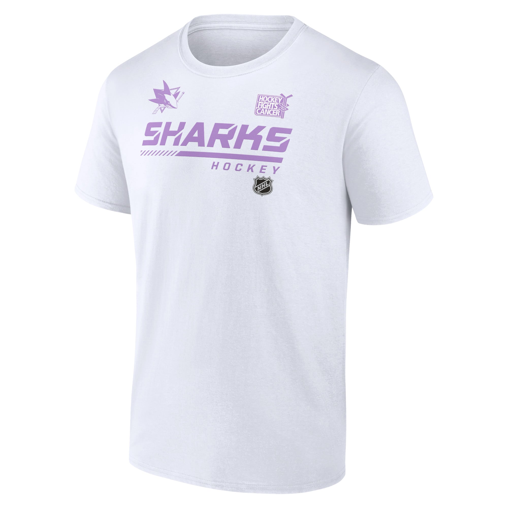 SHANK SHARK Tシャツ 白×紫文字 XLサイズ ワイドボディ Men's San Jose Sharks White NHL Hockey Fights Cancer T-Shirt