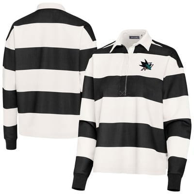 San Jose Sharks Antigua Women's Banner Rugby Long Sleeve Polo - Black/Cream